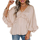 Apricot V Neck Draped Batwing Sleeve Ruffle Top