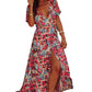 Red Abstract Print Split Wrapped Belted Maxi Dress
