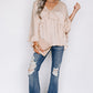 Apricot V Neck Draped Batwing Sleeve Ruffle Top