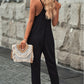 Black Textured Sleeveless V-Neck Pocketed Casual Jumpsuit