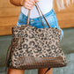 Leopard Print Studded Tassel Zipper Tote Bag