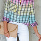 Multicolor Plaid Print Tie Dye Button Up Shirt