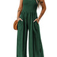 Green Casual Smocked Pocketed Wide Leg Jumpsuit