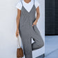 Black Textured Sleeveless V-Neck Pocketed Casual Jumpsuit