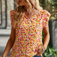 Yellow Floral Print Boho V Neck Flutter Sleeveless Shirt