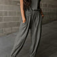 Light Beige Cap Sleeve Backless Drawstring Jogger Jumpsuit