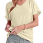 Apricot Plain Crinkled V Neck Short Sleeve Blouse