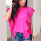 Bright Pink Pleated Ruffle Trim Colorblock Top