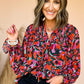 Ruby Floral Shirred V Neck Puff Sleeve Blouse