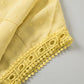 Yellow Swiss Dot Crochet Eyelet Back Button Detail Summer Top