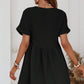 Black Folded Short Sleeve Lace V Neck Mini Dress