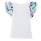 White Abstract Print Puff Sleeve Textured Top