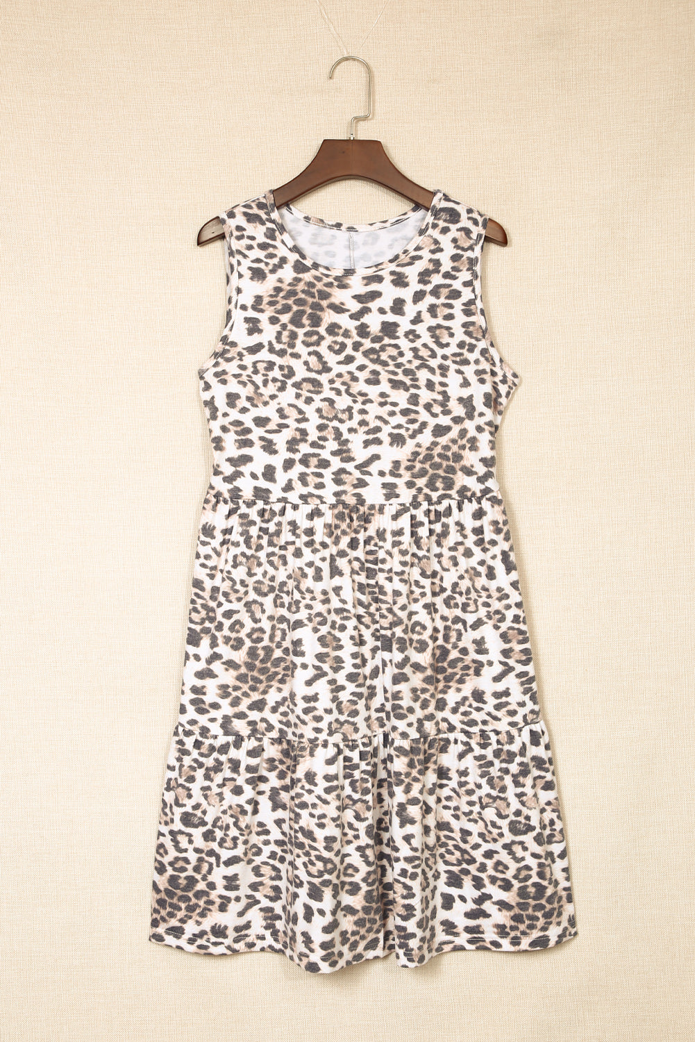 Casual Tiered Sleeveless Leopard Print Dress for Women