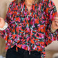 Ruby Floral Shirred V Neck Puff Sleeve Blouse
