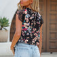 Black Dainty Floral Print Lace Sleeve Stand Neck Blouse