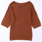 Apricot Casual Solid Rib-Knit Short Sleeve Top