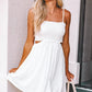 White Smocked Hollow Out Flared Mini Dress