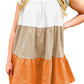 Apricot Ruffle Color Block Tiered Mini Dress