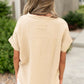 Parchment Textured Frayed Trim Henley T Shirt