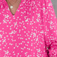 Pink Shirred Frill Split V Neck Boho Crinkled Blouse