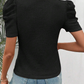 Black Scoop Neck Waffle Knit Puff Sleeve Top