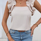 Oatmeal Solid Ruffle Trim Sleeveless Blouse