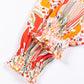 Orange Boho Floral Print Shirred Cuffs Blouse