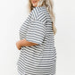 Striped Casual Plus Size Button Neck Henley Tee