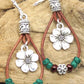 Silvery Leather Beaded Floral Dangle Earrings