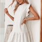 White Solid Color Ruffle Hem Mini Sweatshirt Dress