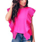Bright Pink Pleated Ruffle Trim Colorblock Top