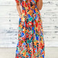 Multicolor Boho Floral Print Smocked Off The Shoulder Maxi Dress