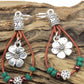 Silvery Leather Beaded Floral Dangle Earrings