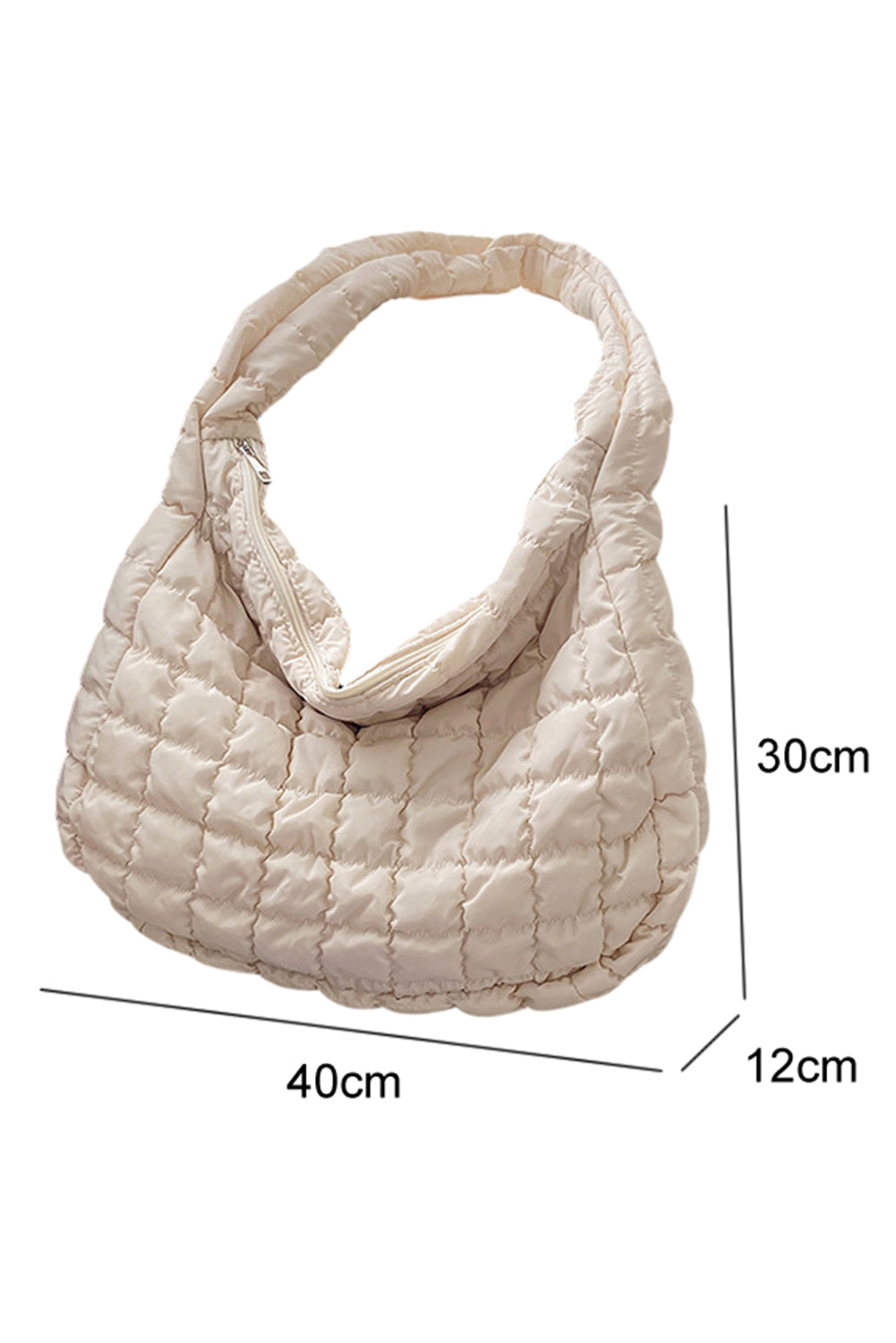 White Quilted Zipper Large Shoulder Bag