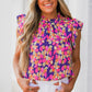 Multicolor Ruffle Sleeve Floral Print Blouse