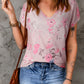 Pink Casual Floral Print V Neck T-shirt