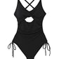 Black Ribbed Sexy Cutout One Piece Swimsuit