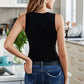 Solid Black Round Neck Ribbed Tank Top