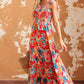 Multicolor Boho Tropical Print Smocked Ruffle Tiered Maxi Dress