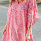 Pink Keyhole Short Sleeve Casual Leopard Print Dress