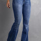 Dark Blue Plus Size Stitching Washed Flare Jeans