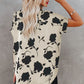 Black Floral Print Casual Roll Up Sleeve Blouse