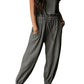 Light Beige Cap Sleeve Backless Drawstring Jogger Jumpsuit