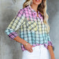 Multicolor Plaid Print Tie Dye Button Up Shirt