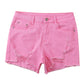 Rose Solid Color Distressed Denim Shorts