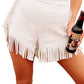 White Fringe Trim Fit Flare Shorts