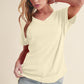 Apricot Plain Crinkled V Neck Short Sleeve Blouse