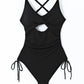 Black Ribbed Sexy Cutout One Piece Swimsuit