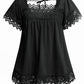 Black Elegant Lace Crochet Short Sleeve Square Neck Top