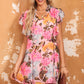 Pink Floral Print Ruffled Sleeveless Short Boho Dress